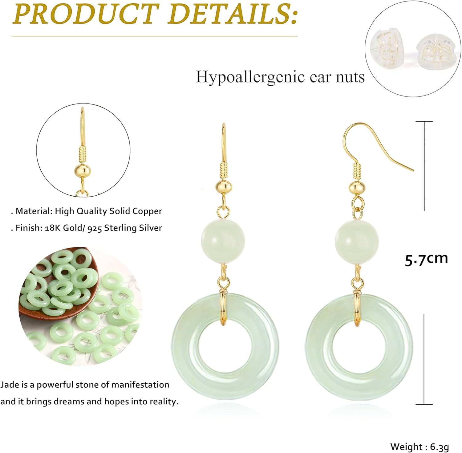 18K Gold Plated Natural Stone Earrings for Women, Circle Disc Dangle Drop Earrings, Lightweight Elegant Gemstone Jewelry for Daily Wear, Party, Anniversary,Gift for Her - Image 6