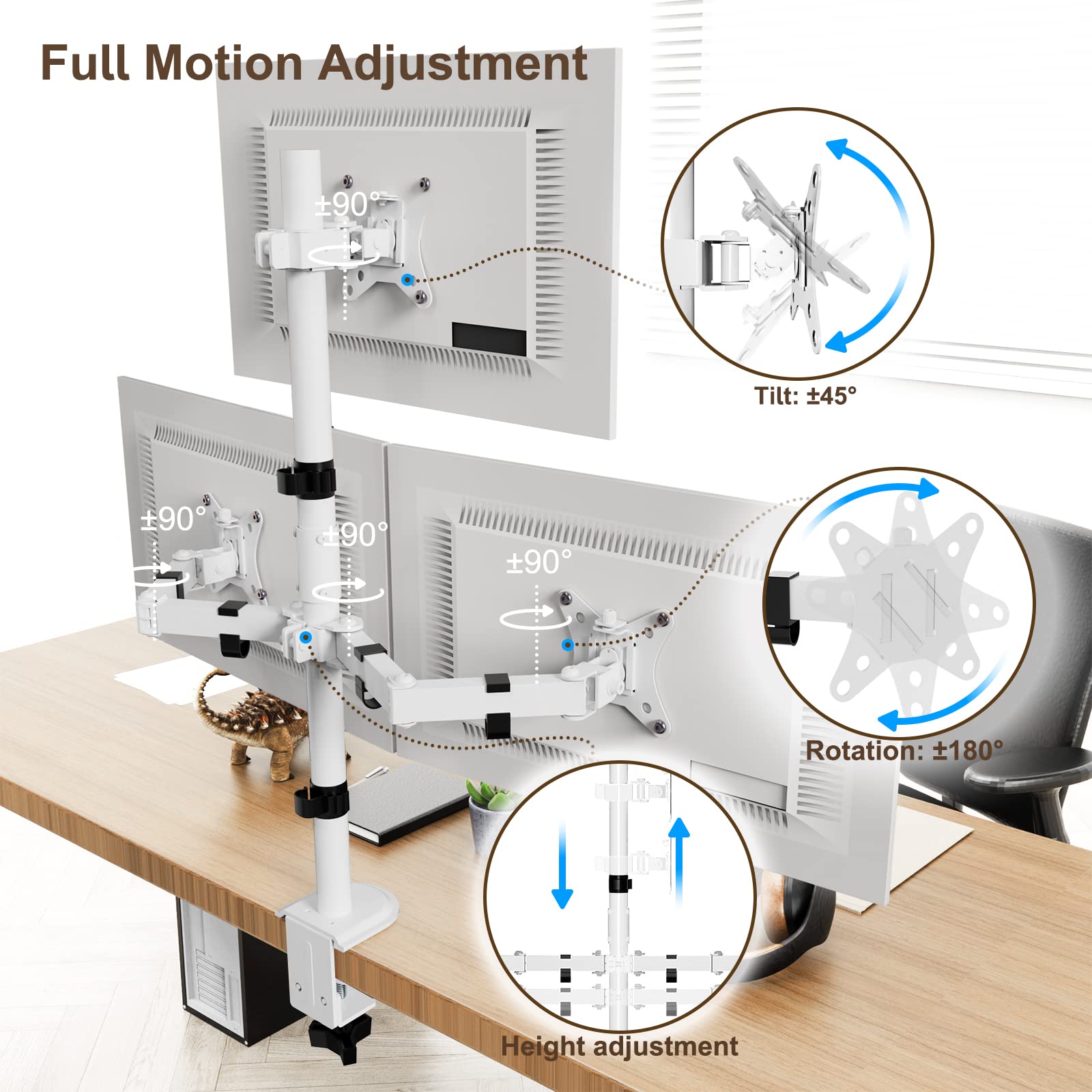Supporto Triplo Per Monitor Da 13-32 Pollici - Braccio Regolabile, VESA 75/100, Fino A 9 Kg - Foto 8