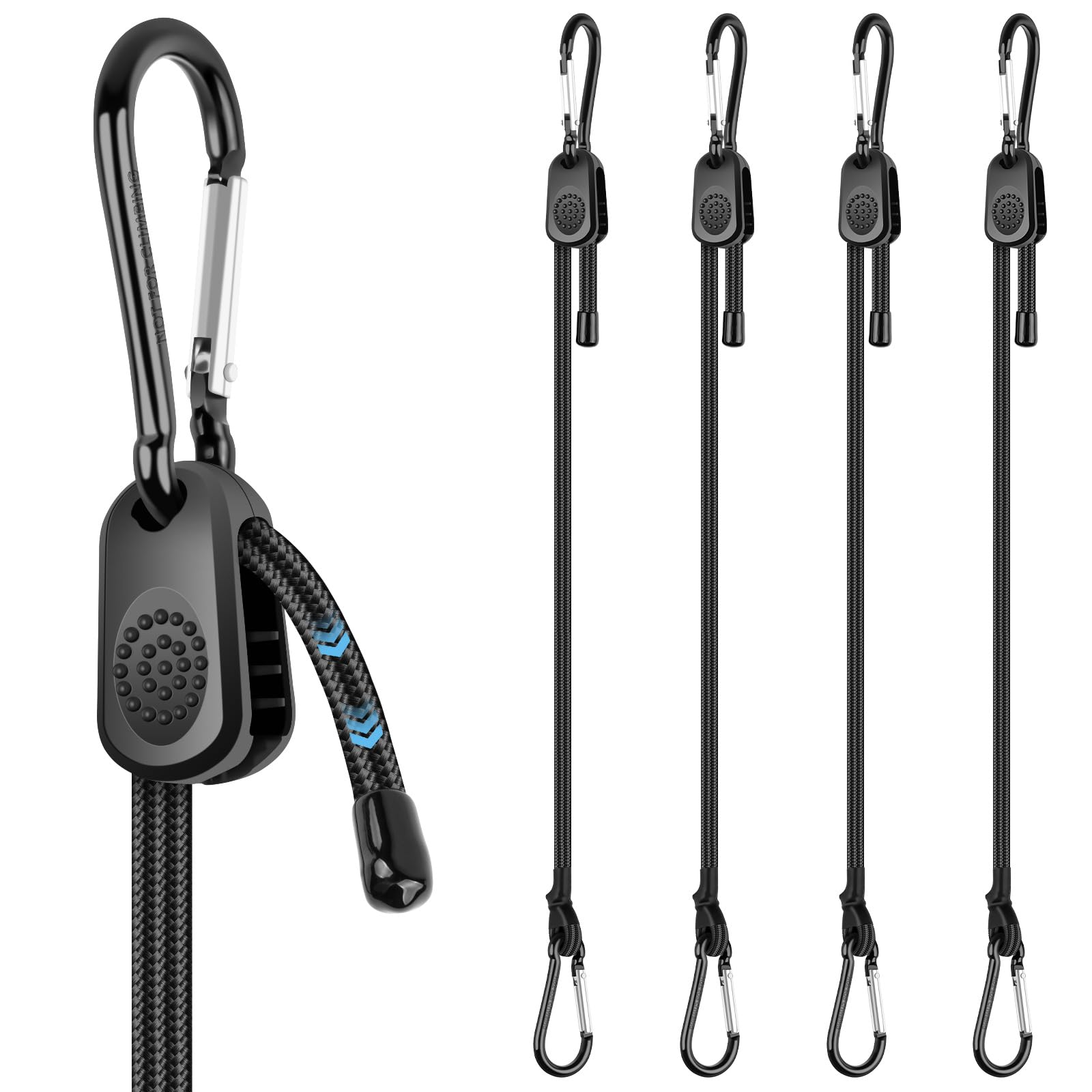Bungee Cords With Hooks, Adjustable Bungee Cords With Carabiner Clips, Freely Adjustable Length, Heavy Duty Bungee Straps For Camping, Bike, Cargo (120CM/47IN-4PCS)