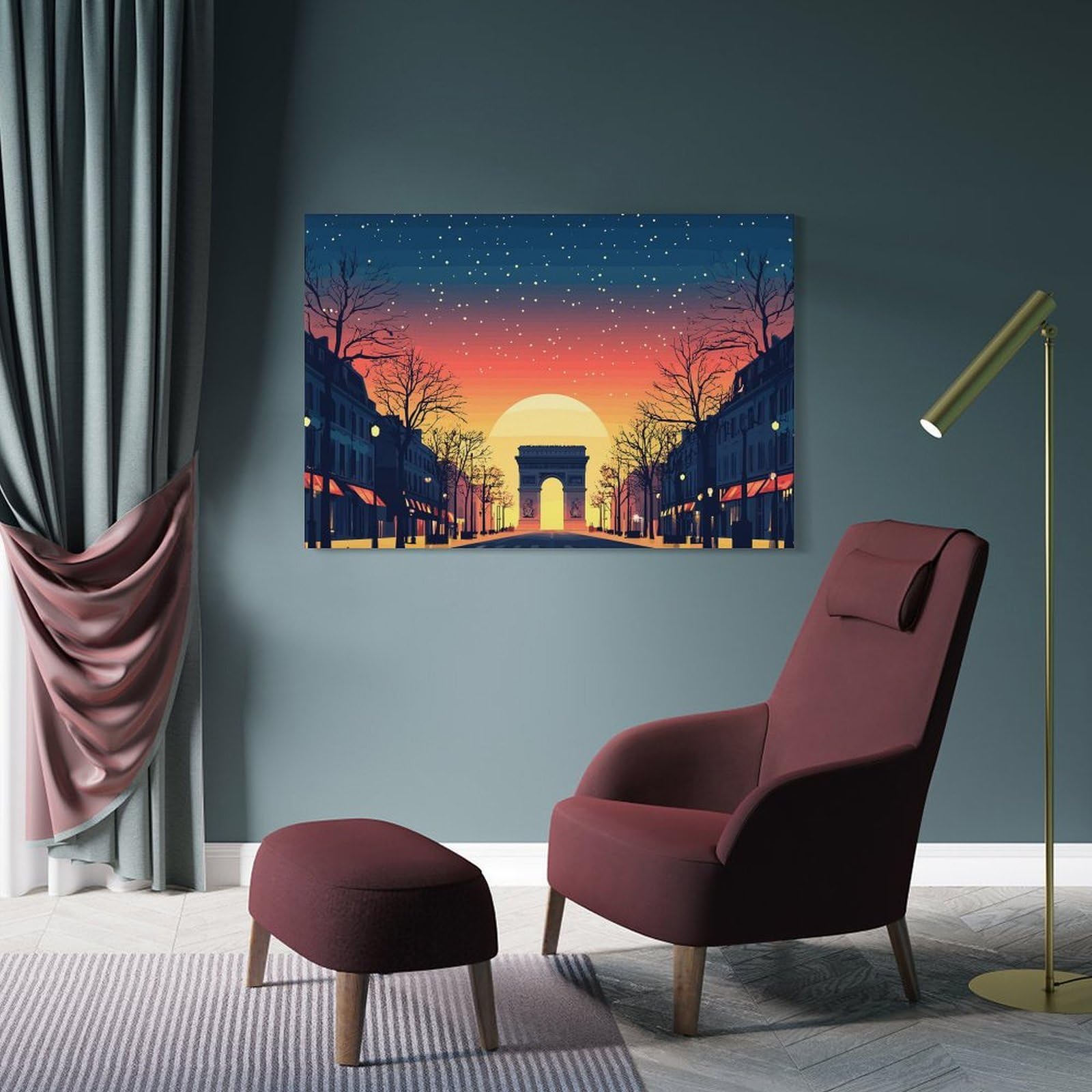 Junmoney Frame-Style-18-1 Arc De Triomphe At Sunset Hanging Wall Art, 16X24inch(40X60cm), For Bedroom Decor, Cosy Corners Or Studios, An Easy Wall Refresh For Bedrooms