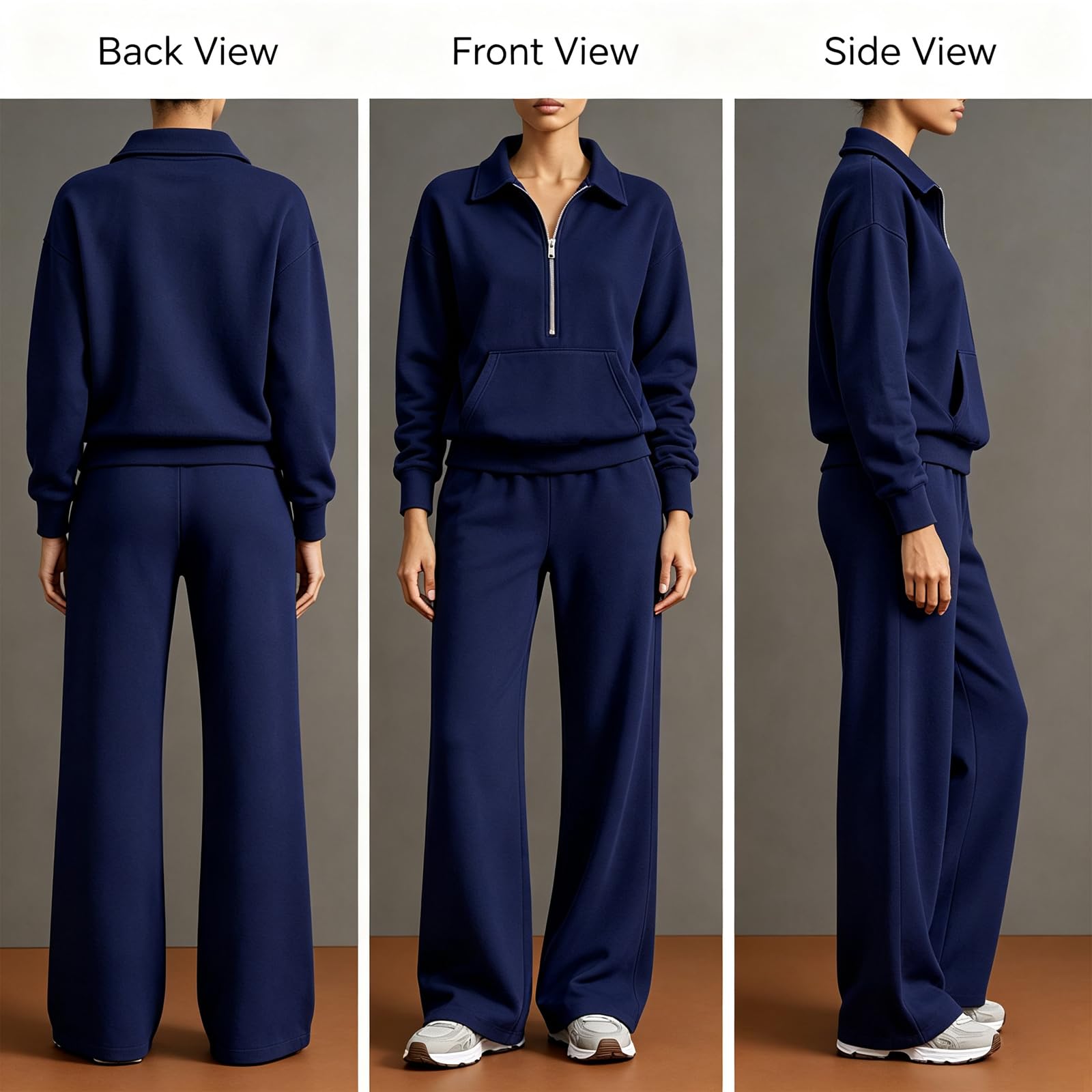 Donna Tuta Sportiva Collo V Half-Zip Pantaloni Larga