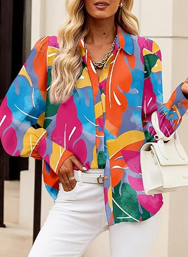 Miniatura 2 de EVALESS Blusas con botones para mujer, blusas de manga larga con estampado de moda 2025