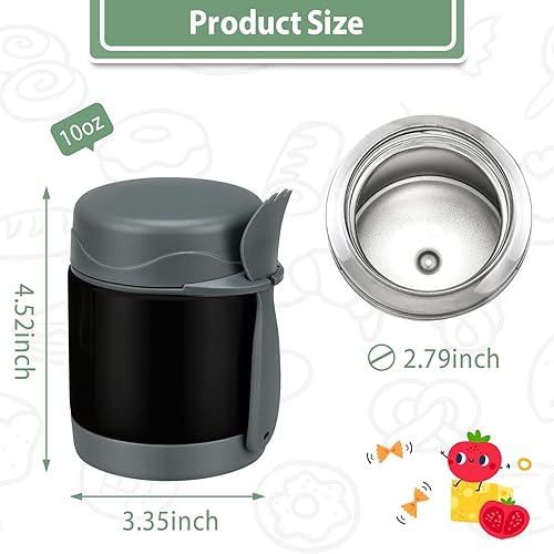 Miniatura 3 de Termo de sopa de 10 oz para comida caliente, tarro con cuchara para niños, recipiente aislado a prueba de fugas, de acero inoxidable, boca ancha,
