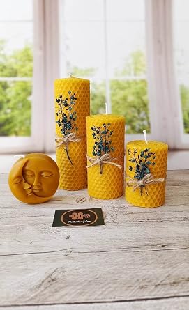 Petekoğlu Decorative Natural Honeycomb Beeswax Candle Moon And Sun Set Beeswax Candle Gift Beeswax Candle [Energy Class A]