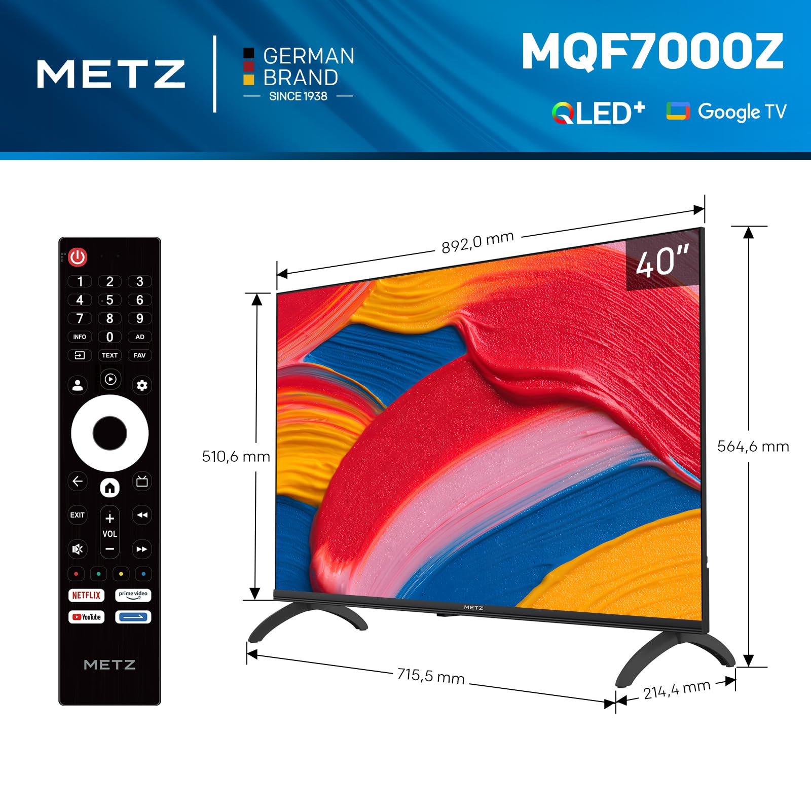 Metz QLED 40" Smart TV FHD MQF7000Z, HDR10, Dolby Audio, Google TV, DVB-T/T2/C/S/S2