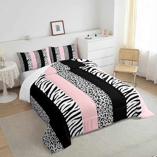 Miniatura 6 de Juego de edredón con estampado de leopardo, tamaño King, con textura de piel de animales abstractos de cebra, decoración de habitación de niños y