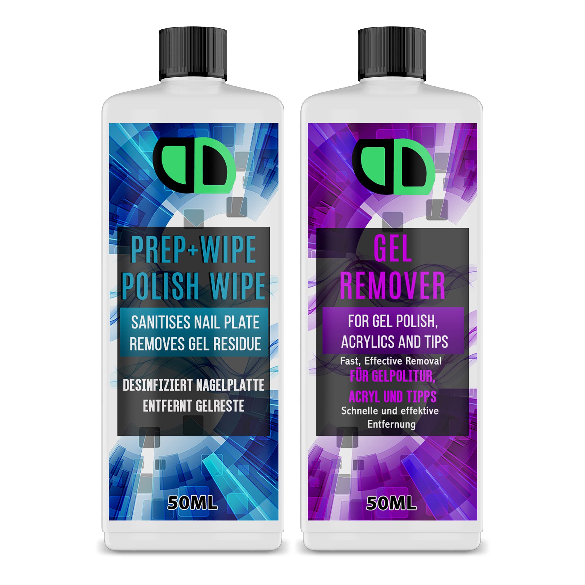 Gel Remover And Rrep + Wipe Polish 2 * 50ml, for Gel Polish, Acrylics and Tips, Sanitises Nail plate Removes Gel Residuew