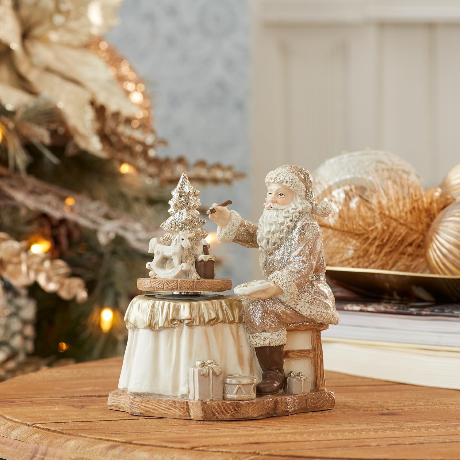 Melrose International Santa with Spinning Christmas Tree (Set of 2)