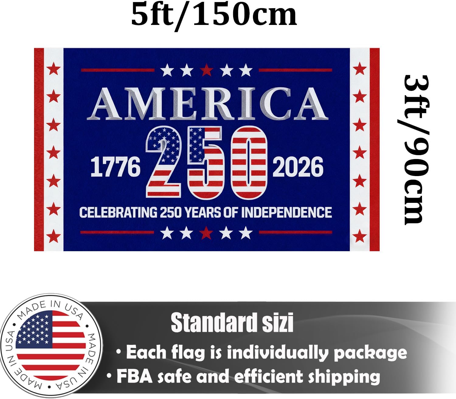250th Anniversary Flag 3x5 Feet Made in the USA Heavy-duty Polyester Double-sided Three-layer American 250 Years Birthday Flag Suitable for Indoor/Outdoor use Patriotic Decoration for 2026
