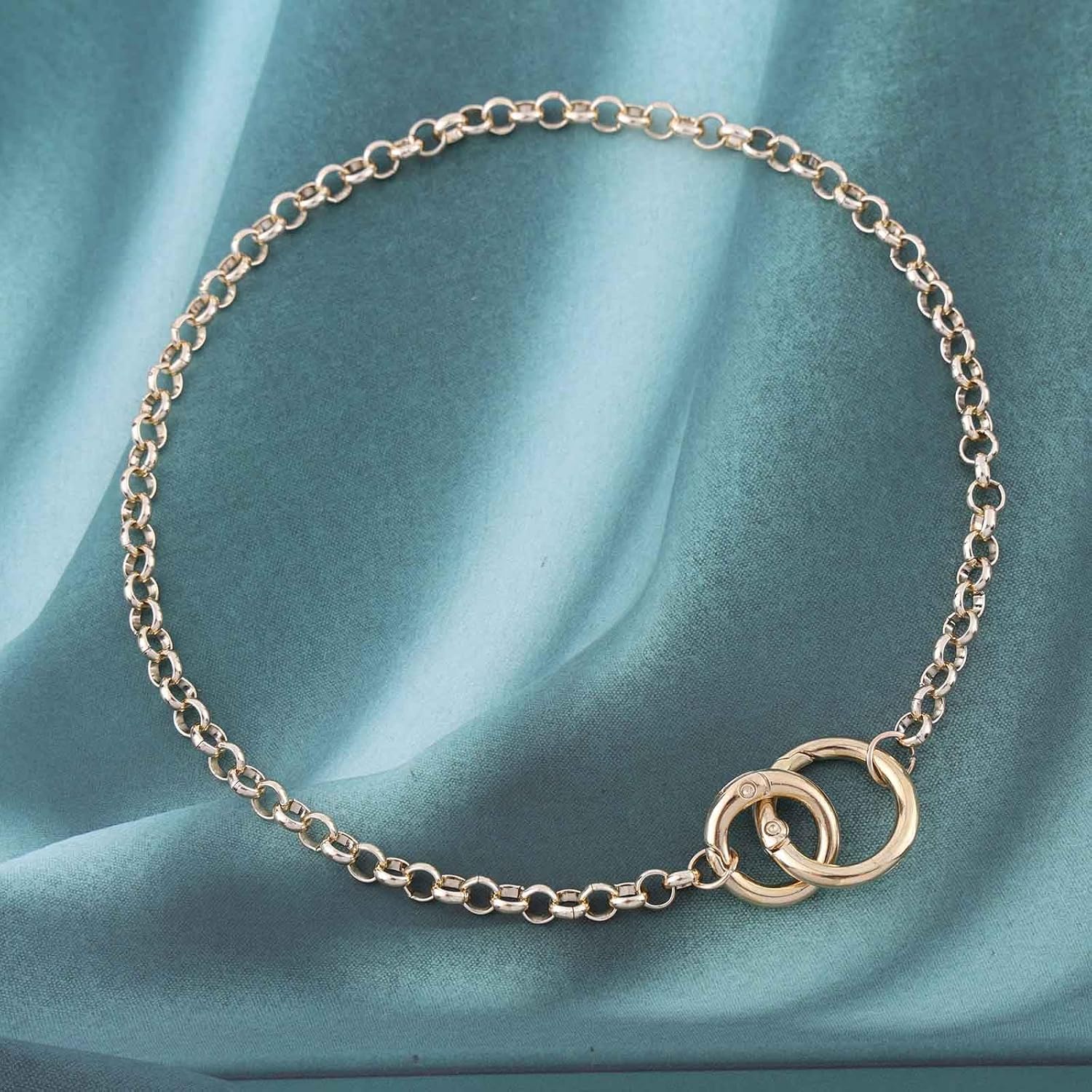 Gold Chunky Choker Necklace - Interlocking Circle Pendant - Double Infinity Circle - Women's Boho/Vintage Jewelry - Image 3