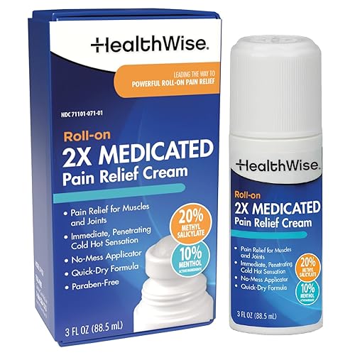 HealthWise 2X Medicated Roll-On | 10% Menthol + 20% Methyl Salicylate | Pain Relief Cream | 3 oz. 88.5 mL | Quick-Dry Formula | Immediate