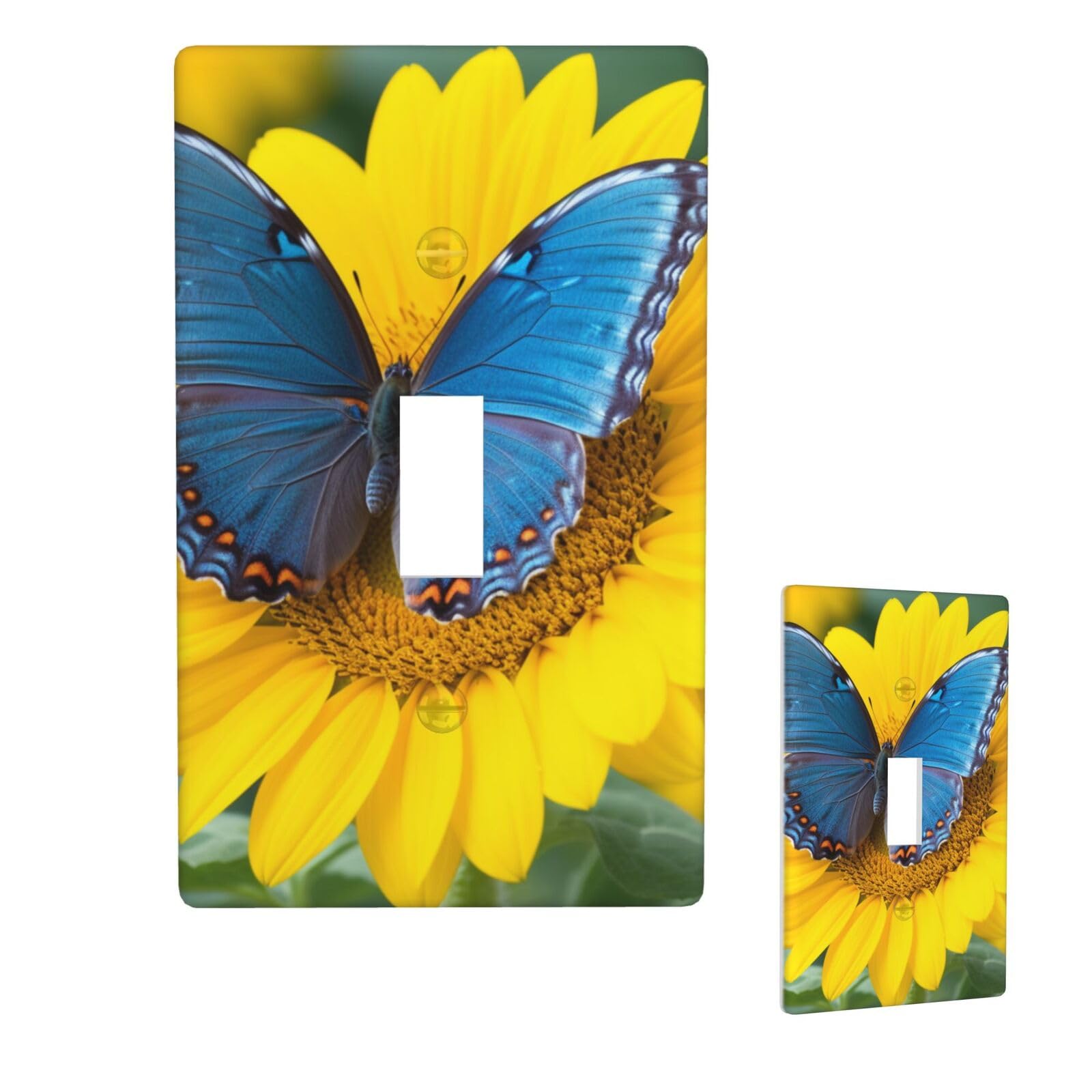 Aceprints Sunflower Blue Butterfly 1 Gang Single Toggle Wall Plates, Unbreakable Decorative Light Switch Plate Covers Electrical Switchplate Cover Faceplate For Bathroom Kitchen Decor