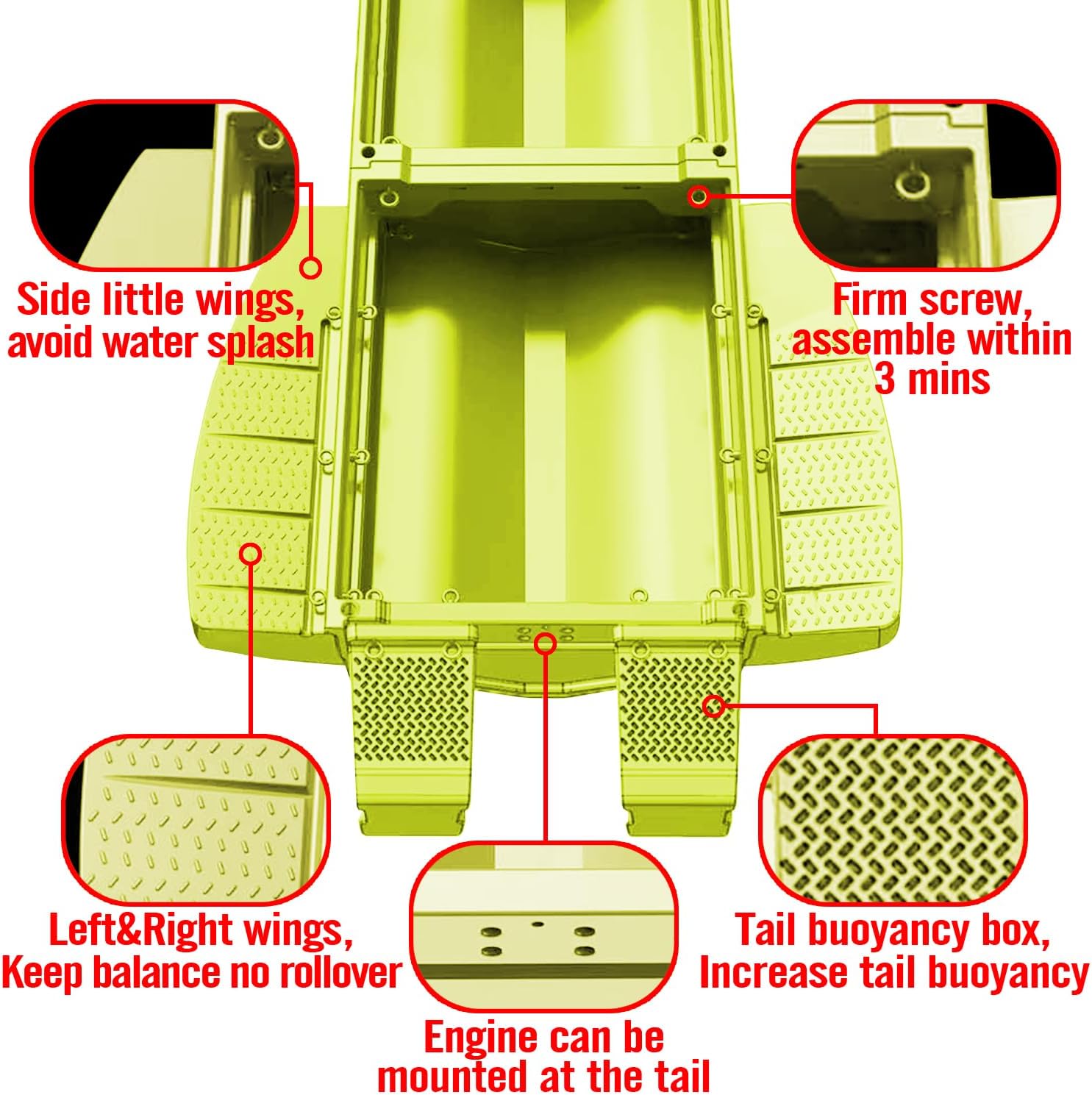 Fishing Boat, Folding Jon Boat with 3 Collapsible Modular Fishing Kayak and 2 Side&Tail Pontoons, Multipurpose Kayak Canoe, Up to 800lbs Buoyancy Suitable for 5-7 Person.