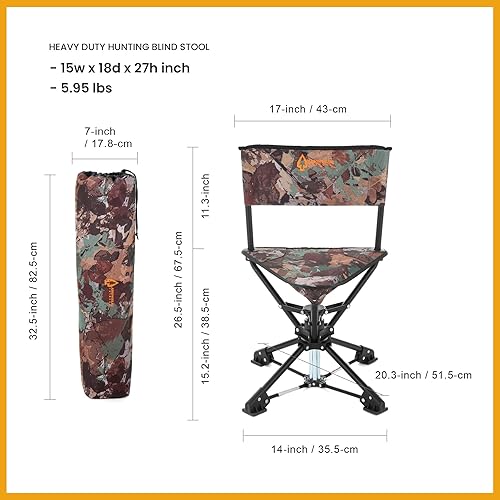 Miniatura 10 de ARROWHEAD OUTDOOR 360 Degree Swivel Hunting Chair Stool Seat, Perfect for Blinds, No Sink Feet, Supports Up to 450lbs, Carrying Case, Steel Frame,