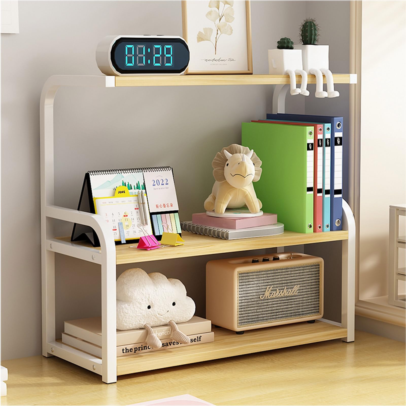 Estante organizador vertical de escritorio de oficina, estante organizador de estanterías, estantes de cocina, oficina, sala de estar, estantería de escritorio (blanco + nogal, 53 cm)
