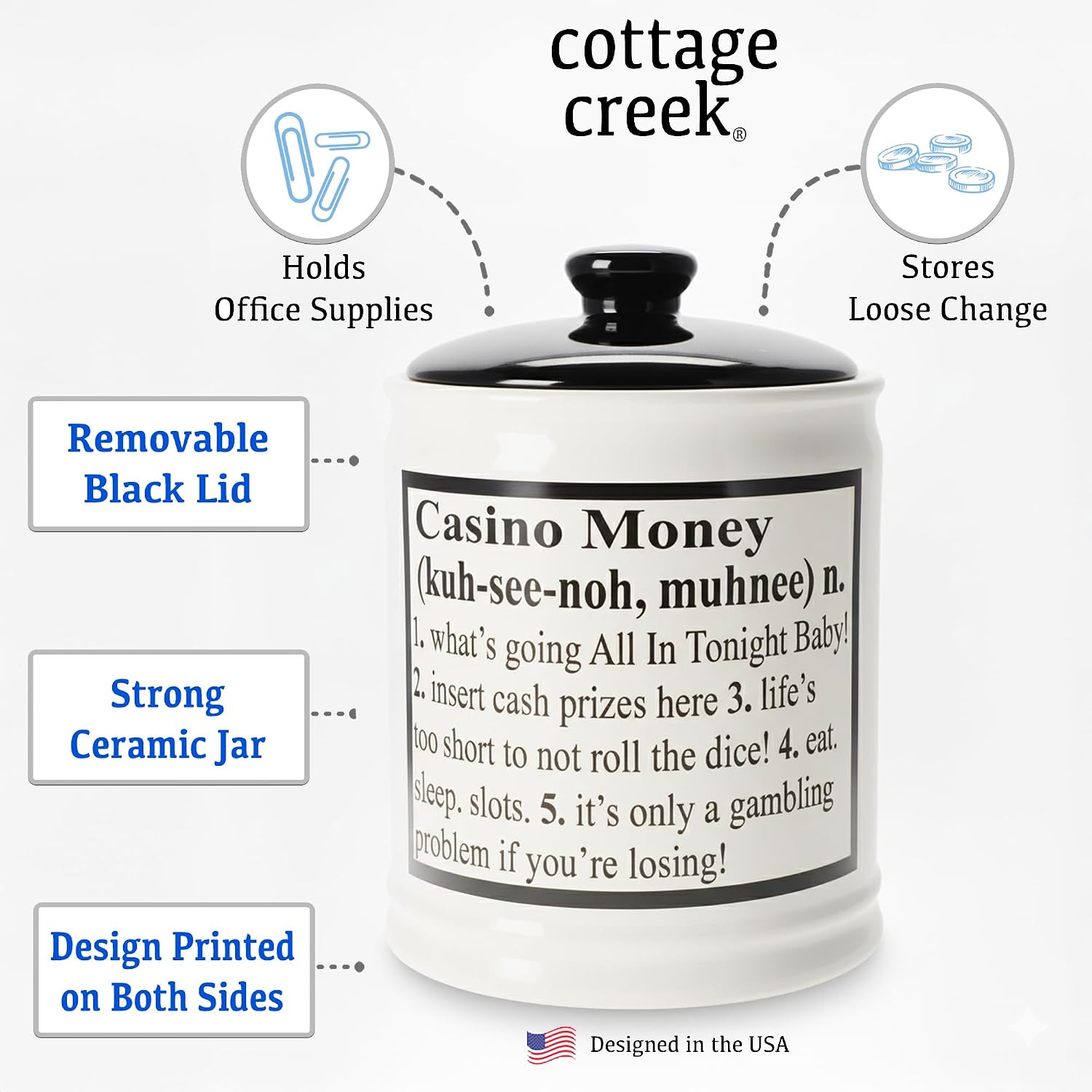 Cottage Creek Jars | Casino Money Slot Machine Piggy Bank, Ceramic Gambling Jar | Vegas Themed Gifts for Gamblers, Men, Women, Birthday & Valentines Day Gifts for Him | Casino Decor for Home & Office