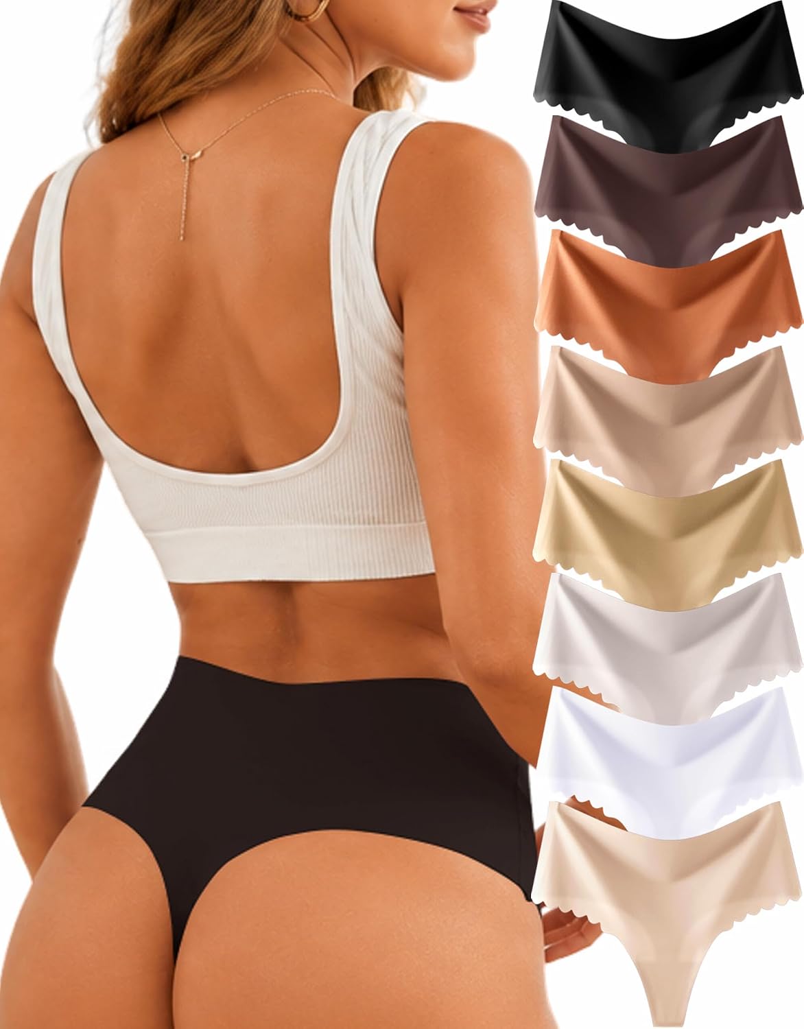 8 Pack Seamless Thongs Underwear Womens High Waisted No Show Tangas Panties