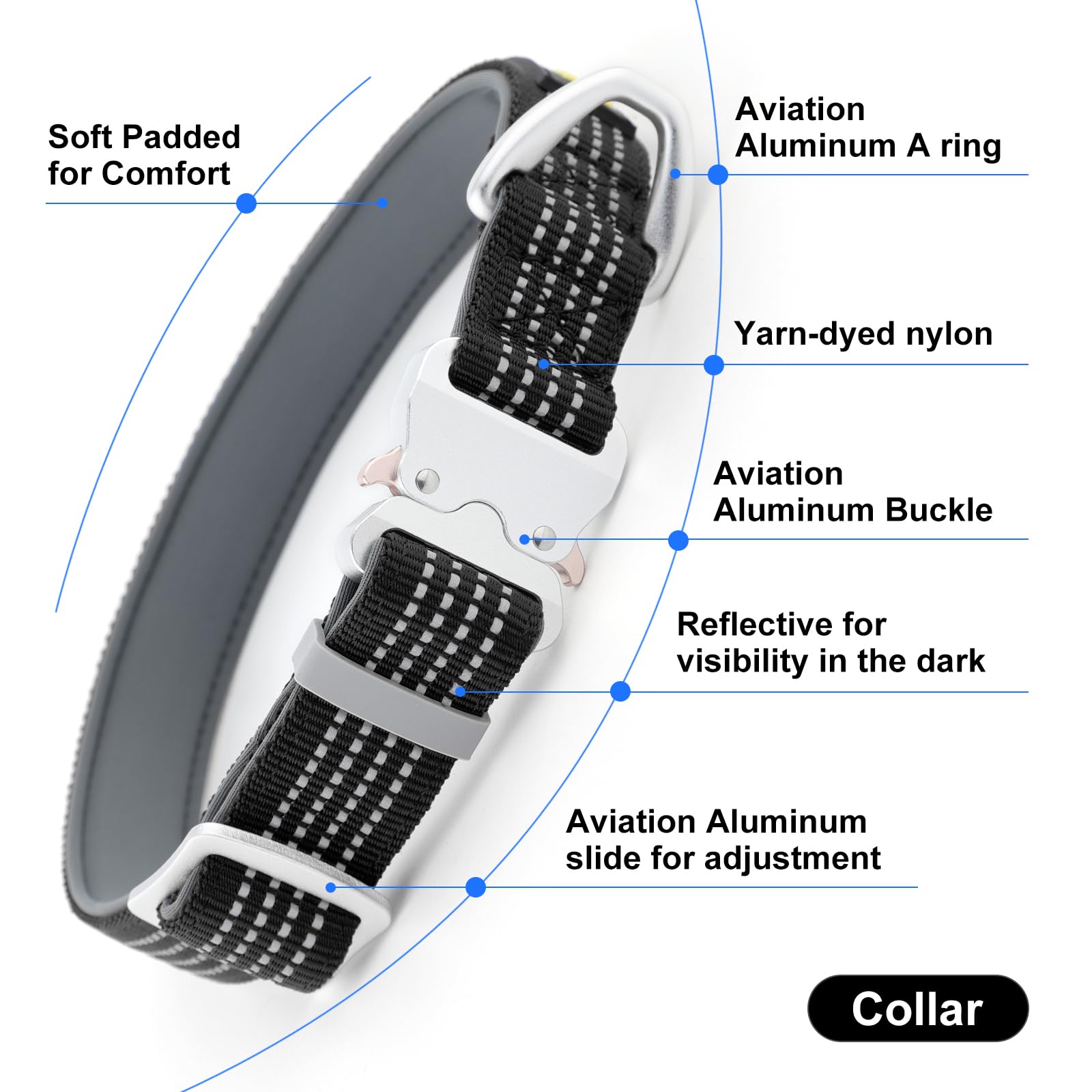 Plutus Pet Reflective Dog Collar with Aviation Aluminum Buckle, Neoprene Padded for comfort Lightweight - Image 2