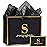 momoake Alphabet Birthday Gift Bag with Card and Tissue Paper for Men Women, 13 Large Black Gold Personalized Bridal Party Gift Paper Bag for Gifts Wrapping - (Letter S)