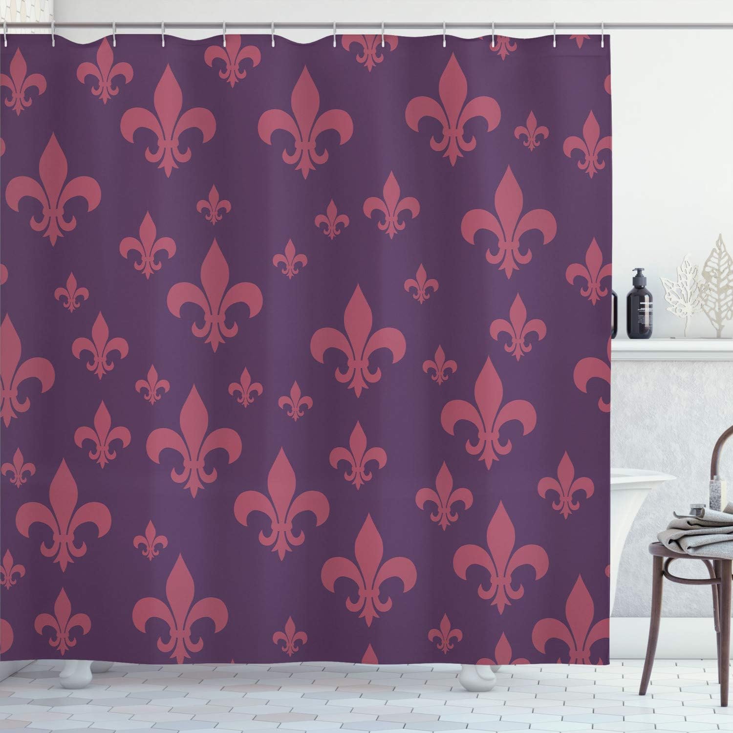 Ambesonne Fleur De Lis Shower Curtain, Lily Pattern Classic Retro Royal Vintage European Iris Ornamental Artwork, Cloth Fabric Bathroom Decor Set with Hooks, 70" Long, Brown Champagne