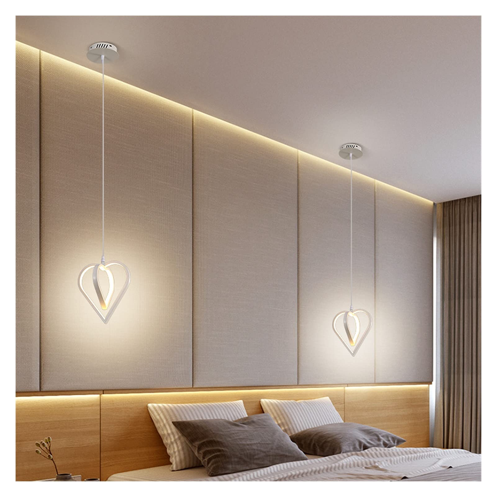 Machine Chambre De Chevet LED Pendentif Lumière en Forme De Coeur Salle De Mariage Suspension Lampe Bar Foyer Noir Luminaire Suspension Suspension Lumières (Color : White, Size : D26xH23cm)