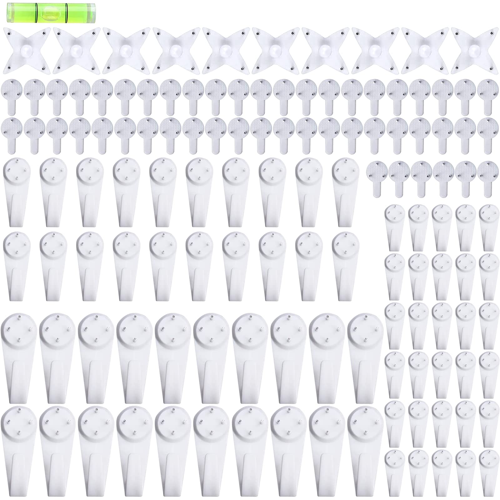 131PCS Non-Trace Picture Hook for Hard Wall, Picture Hanging Kit for Picture Frame Fixing, Assorted Picture Hanger Set for Hardwall Drywall Painting Wedding Photos Mirror, White