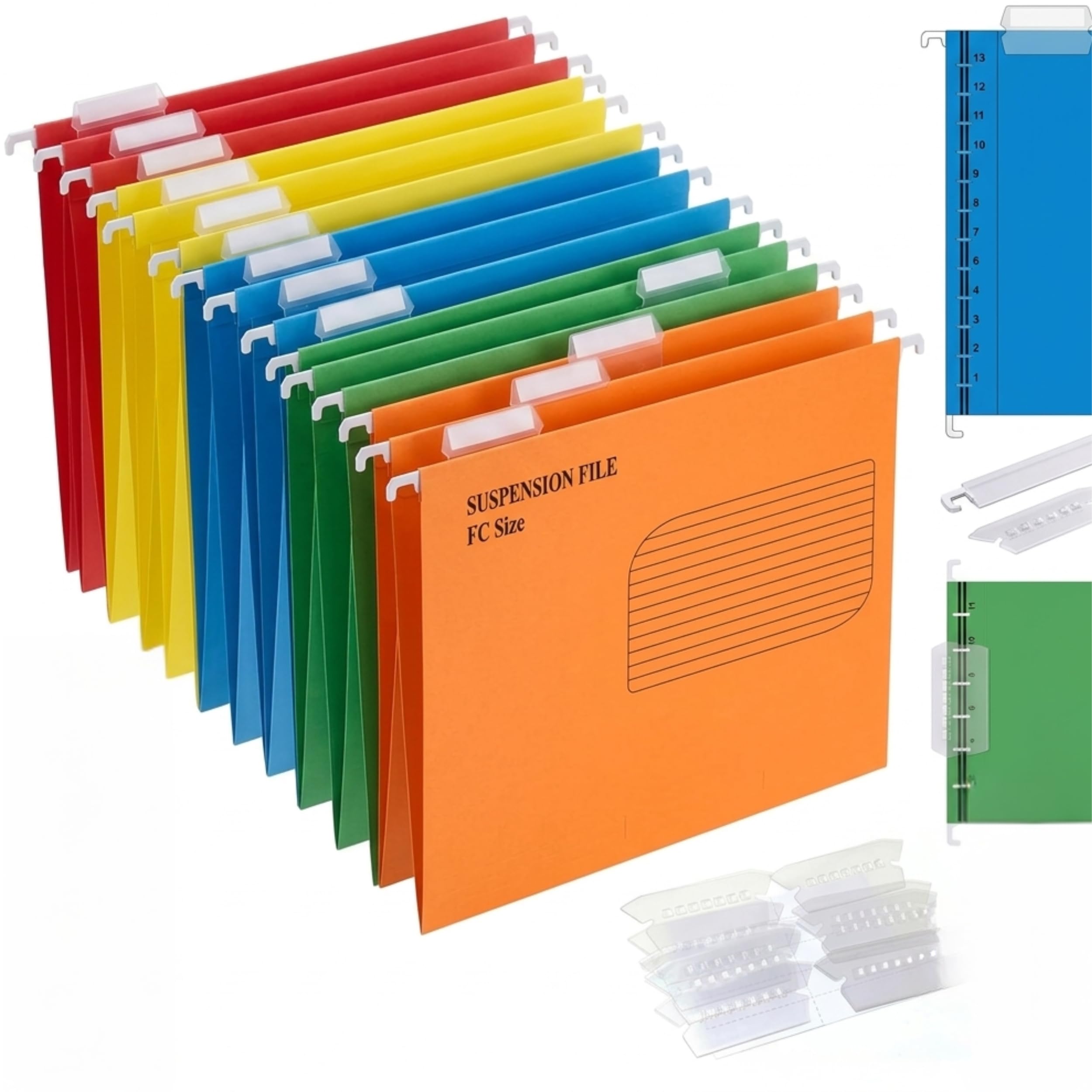 Foolscap Suspension Files 40cm Runner Heavy Duty Clear Tabs 10 Pack