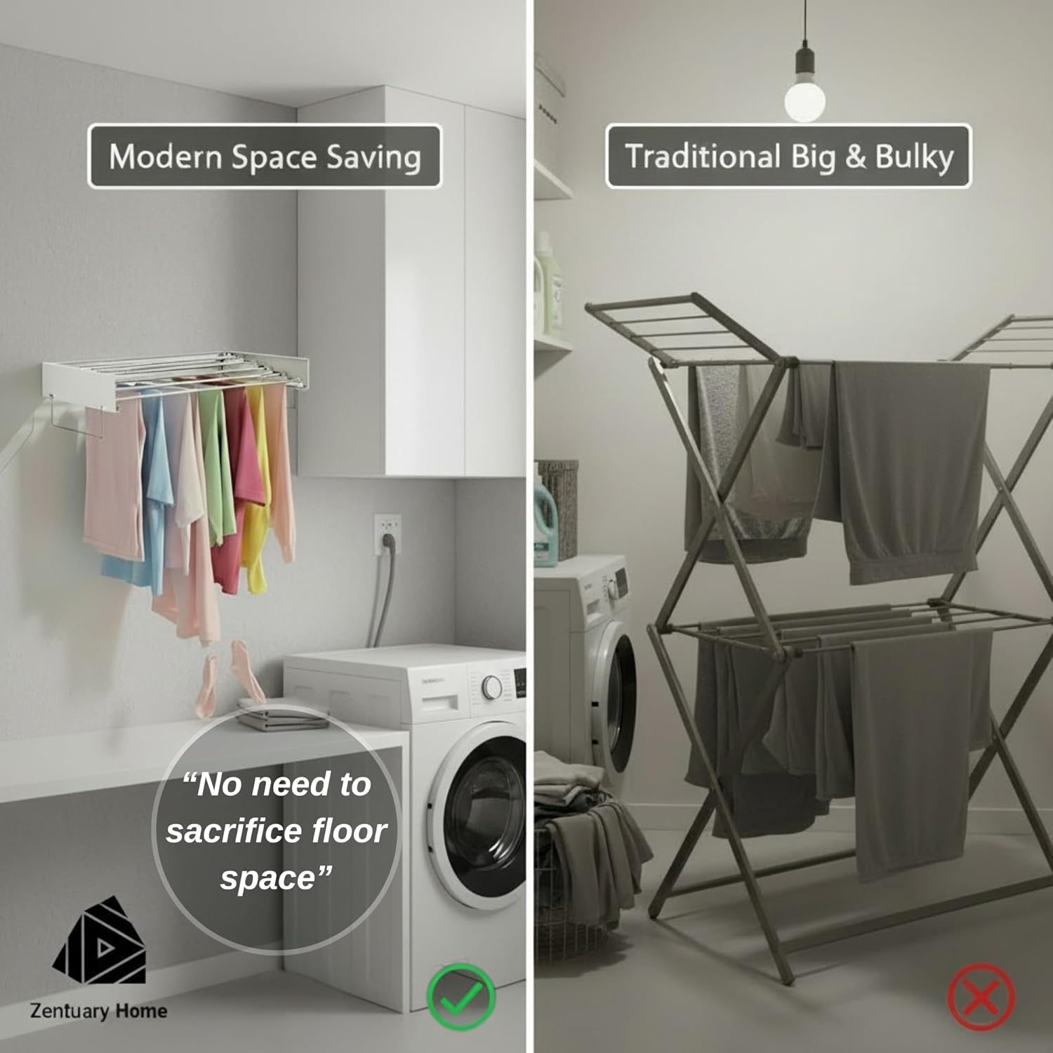 Wall Mounted Clothes Drying Rack – Space-Saving Laundry Dryer for Clothing with 2 Towel Rails, 3 Hangers & 6 Pegs Inc |Collapsible Wall Drying Rack | Indoor & Outdoor Use, 31.5 Inches