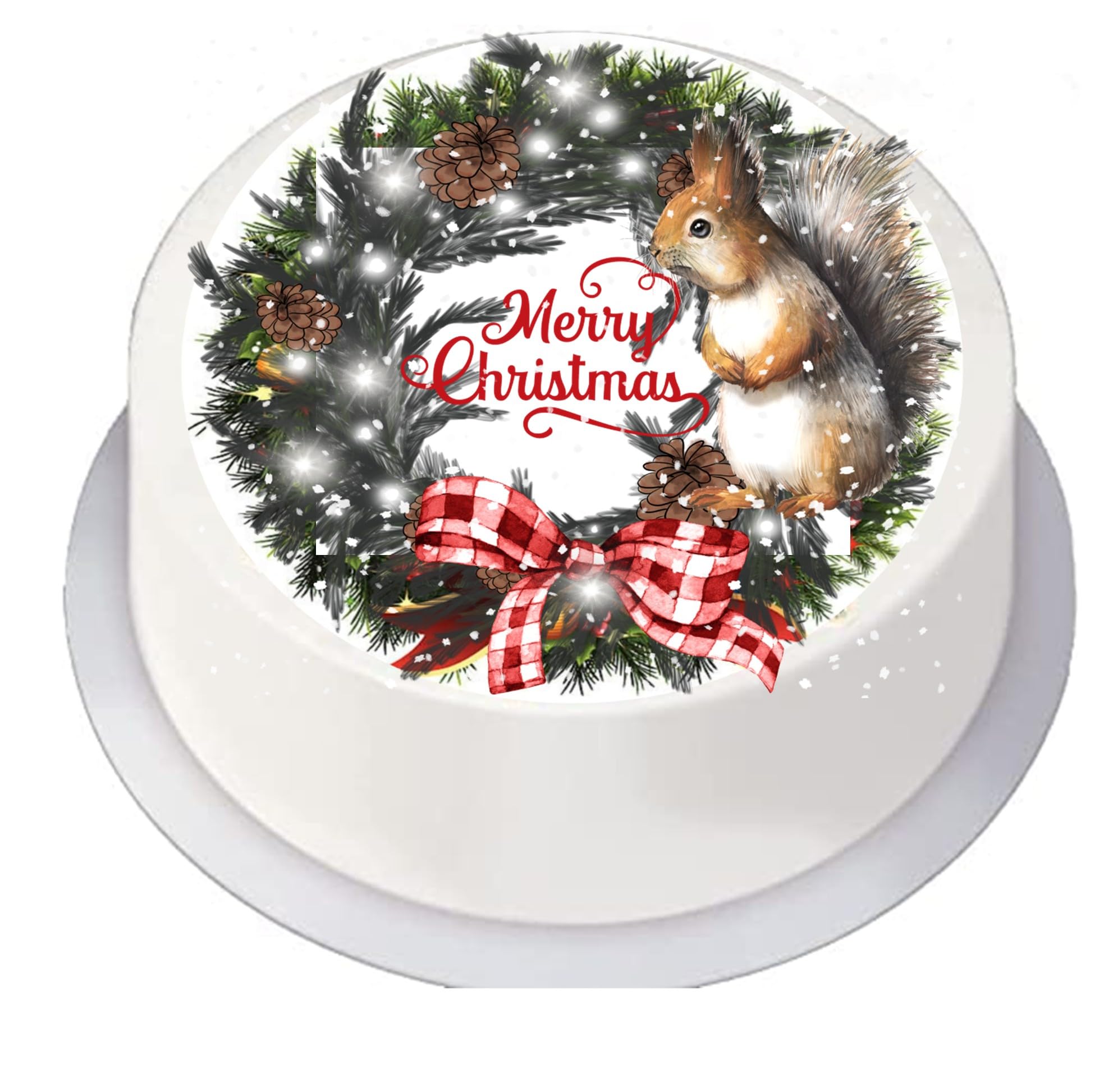 Edible Christmas Wreath Traditionally festive party decoration Round 7.5 inch Cake Topper on Icing/Fondant/Frosting Sheet (1)