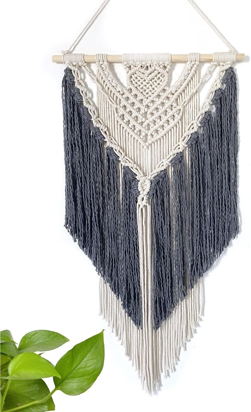 Youngeast 100% Handmade Boho Macrame Wall Hanging Home Décor Art Home Décor,31 x 16 Inches Grey