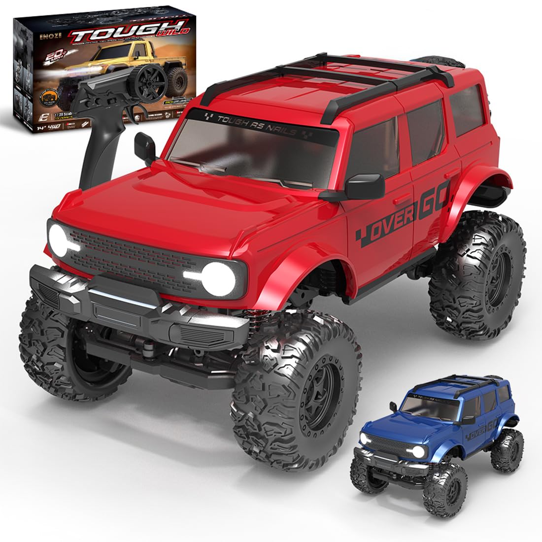 XKlemBauklode 1/20 Scale 4WD RC Rock Crawler, 2.4GHz Full Proportional Off-Road Remote Control Car with LED Lights, Dual Batteries & USB Charging, Hobby Grade Climbing Truck for Adults & Boys