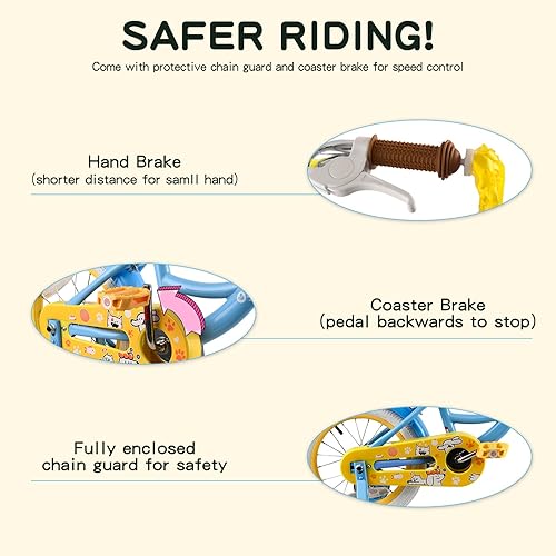 Miniatura 4 de RULLY Bicicleta para niñas de 12 a 16 pulgadas con cesta de asiento de muñeca y ruedas de entrenamiento para niños de 2 a 6 años
