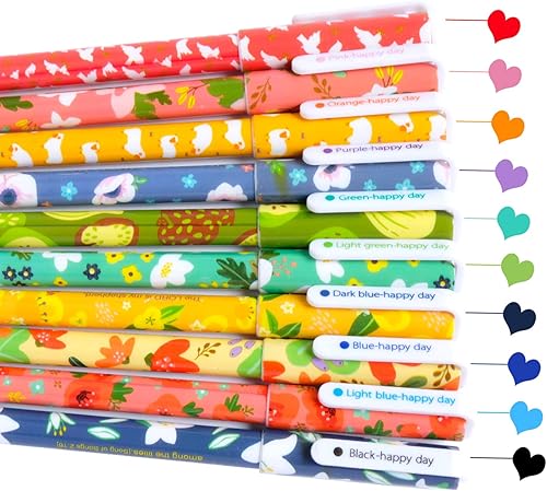 Miniatura 1 de 10 bolígrafos lindos con patrón de flores de dibujos animados, bolígrafos de gel de colores de 0.020 in, punta fina, bolígrafos de tinta de gel de