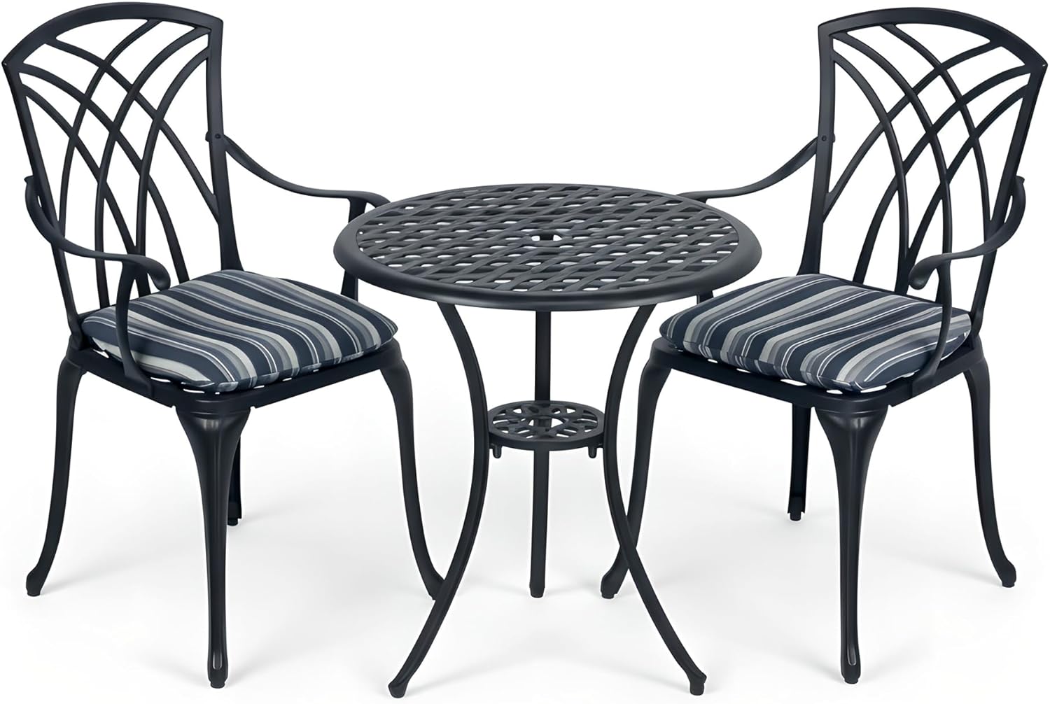Kinger Home Ekta 24-Inch Patio Bistro Sets 3 Piece Cast Aluminum Bistro Table and Chairs Set with Umbrella Hole Bistro Set of 2 for Patio Backyard, Black