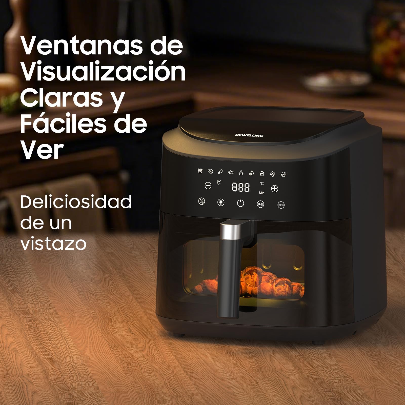Air Fryer XXL 9 L - 2350 W Friteuse à air avec grande fenêtre, cuisson rapide, 9 programmes, écran tactile LED, alimentation secteur et intérieur en métal