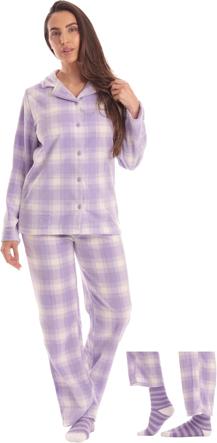 #followme Printed Microfleece Button Front PJ Pant Set with Socks