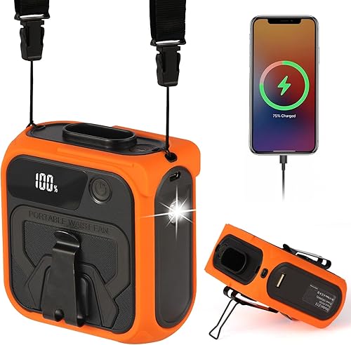 Ventilador de cintura portátil con 5 velocidades, linterna LED y banco de energía de 10000 mAh para teléfono inteligente, regalo de cumpleaños,