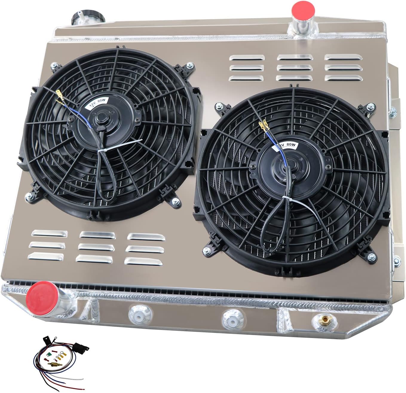 Aluminum Radiator for 1957-1959 Ford Fairlane Galaxie Ranchero 1958 57 58 59 Mercury Edsel Montclair Monterey Park Lane V8 Gas 4 Row Core Radiators with Shroud Fan + Relay