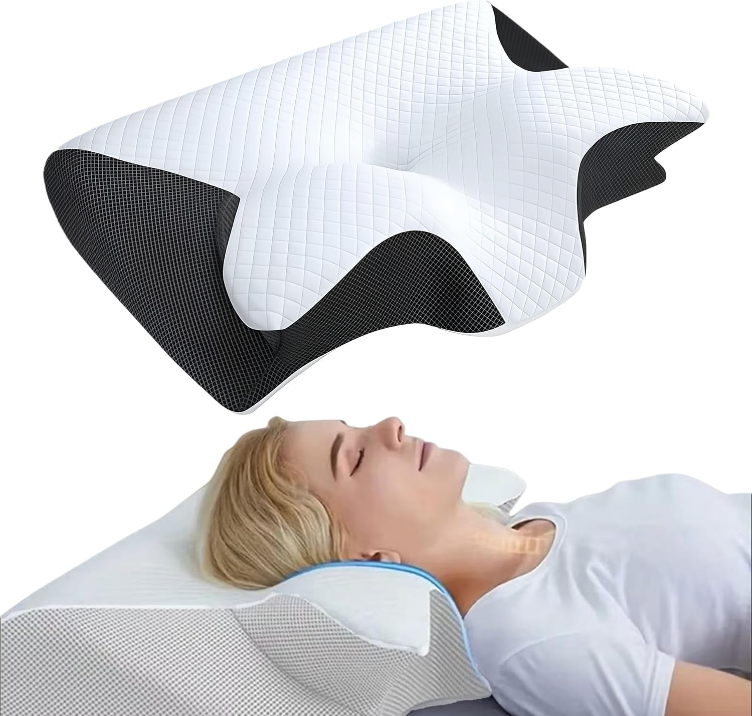 OrthoSleep - Sollievo che Aspettavi,Cuscino Ortopedico Memory Foam Allineamento Collo Colonna Vertebrale Prevenzione Dolori Posturali Sonno (Nero)