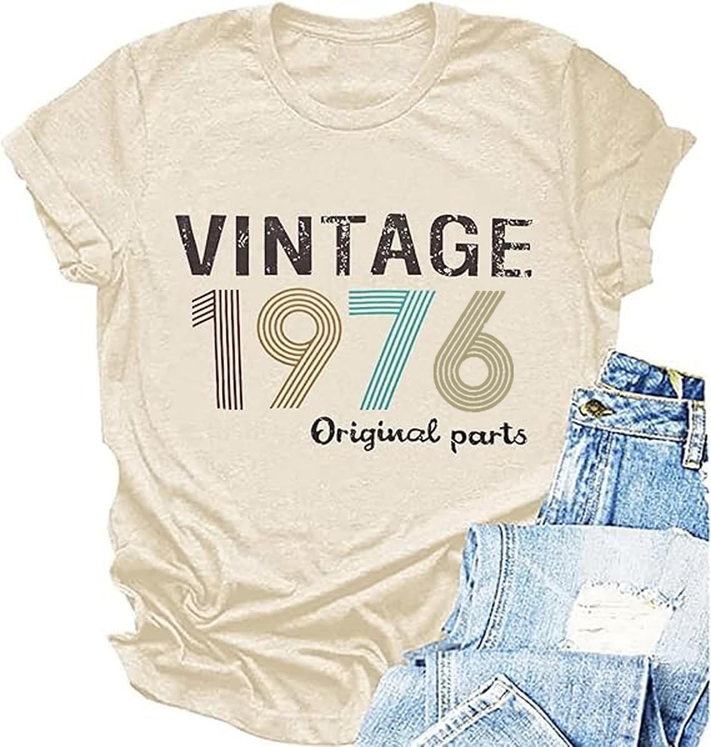 50th Birthday Gift for Women Vintage 1976 Shirts for Her Cute Retro BD Tops Letter Print Short Sleeve Casual Tee - Image 4