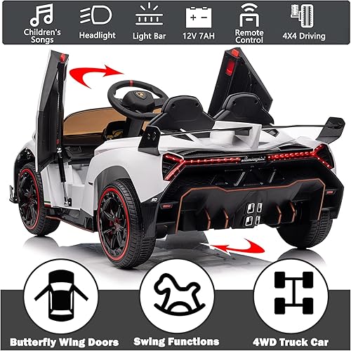 Miniatura 5 de NEWQIDA Lamborghini - Automóvil eléctrico para niños con licencia con control remoto de 12 V, funciona con batería, automóvil deportivo 4x4 con