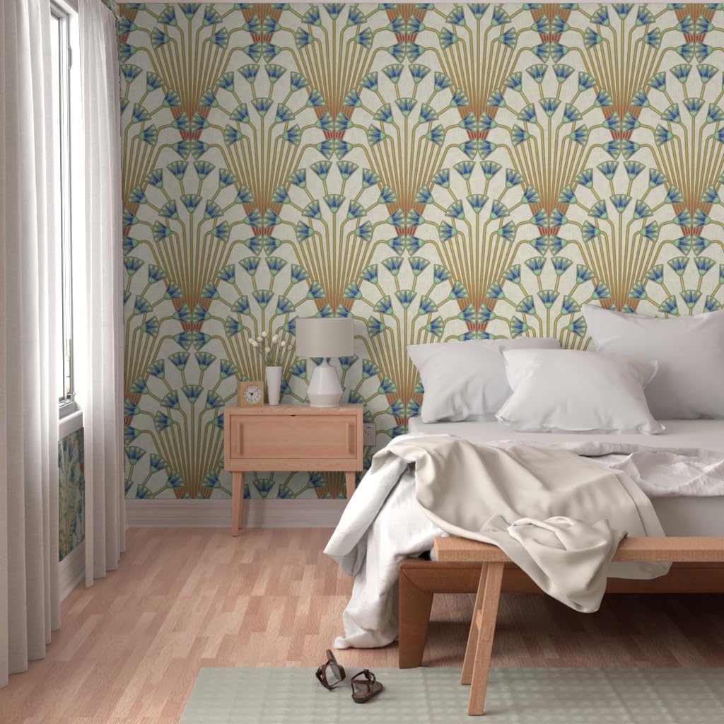 Removable Wallpaper 3ft x 2ft - Flowers Light Art Deco Flower Egyptian Vintage Custom Pre-Pasted Wallpaper by Spoonflower
