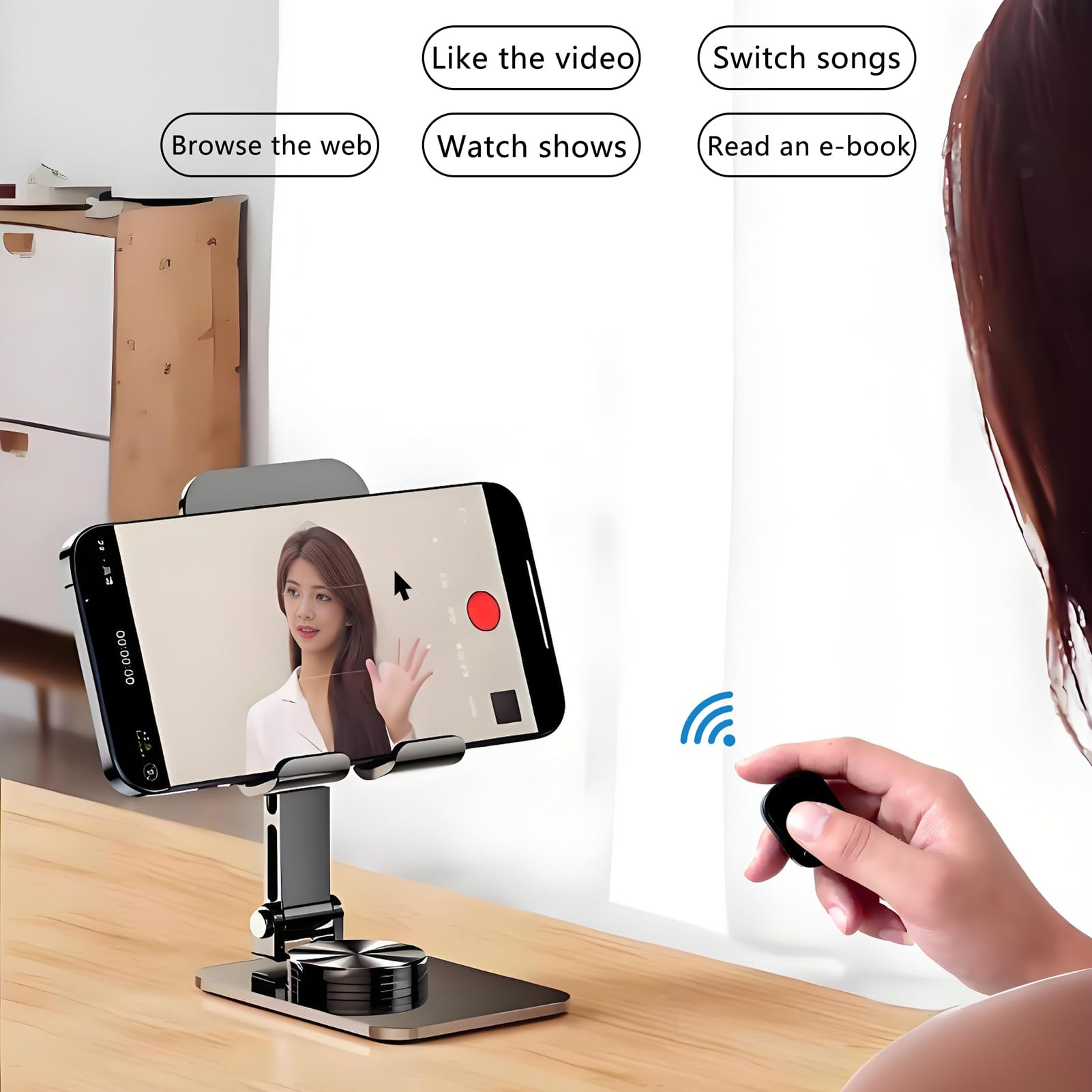 ASHATA Pierścień Przewijania, Mysz Air Finger Ring z Touchpadem, moduł Przełączania Stron Bluetooth dla Aplikacji na Telefon Komórkowy i Tablety, do zdjęć z Aparatu, Nagrywania Wideo