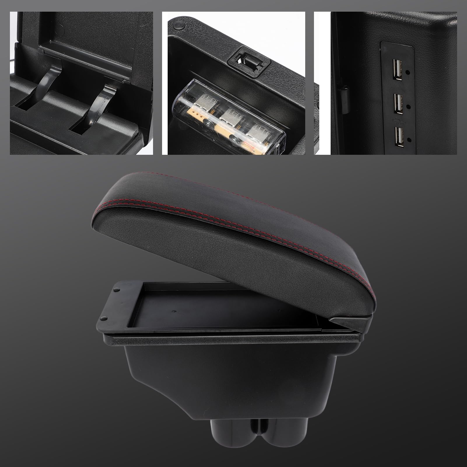 Bracciolo per Suzuki Jimny 2007-2018 JB23 JB33 JB43 JB64 JB74 Bracciolo Centrale per Console Centrale con Vano Portaoggetti Scatola per Braccioli con 3 Porte di Ricarica USB