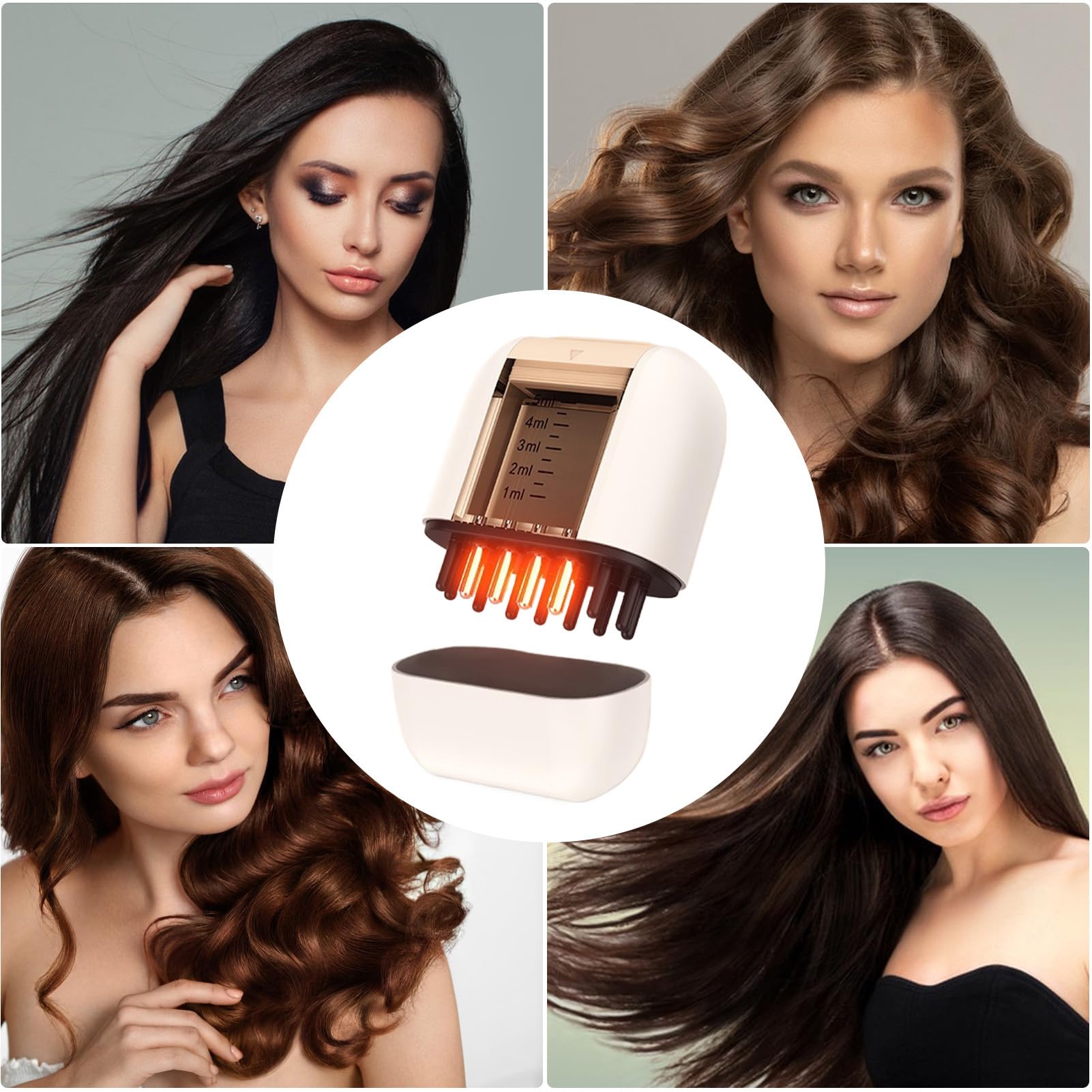 Applicateur d'huile - Peigne à racines, applicateur de peigne | Masseur vibrant étanche, rechargeable à main avec lumière rouge EMS micro-courant | Distributeur d'huile capillaire électrique, brosse