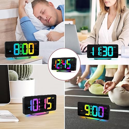 Miniatura 7 de LOFICOPER Reloj despertador digital para dormitorio, nueva versión, reloj despertador RGB, reloj de escritorio LED recargable con 10 luces nocturnas