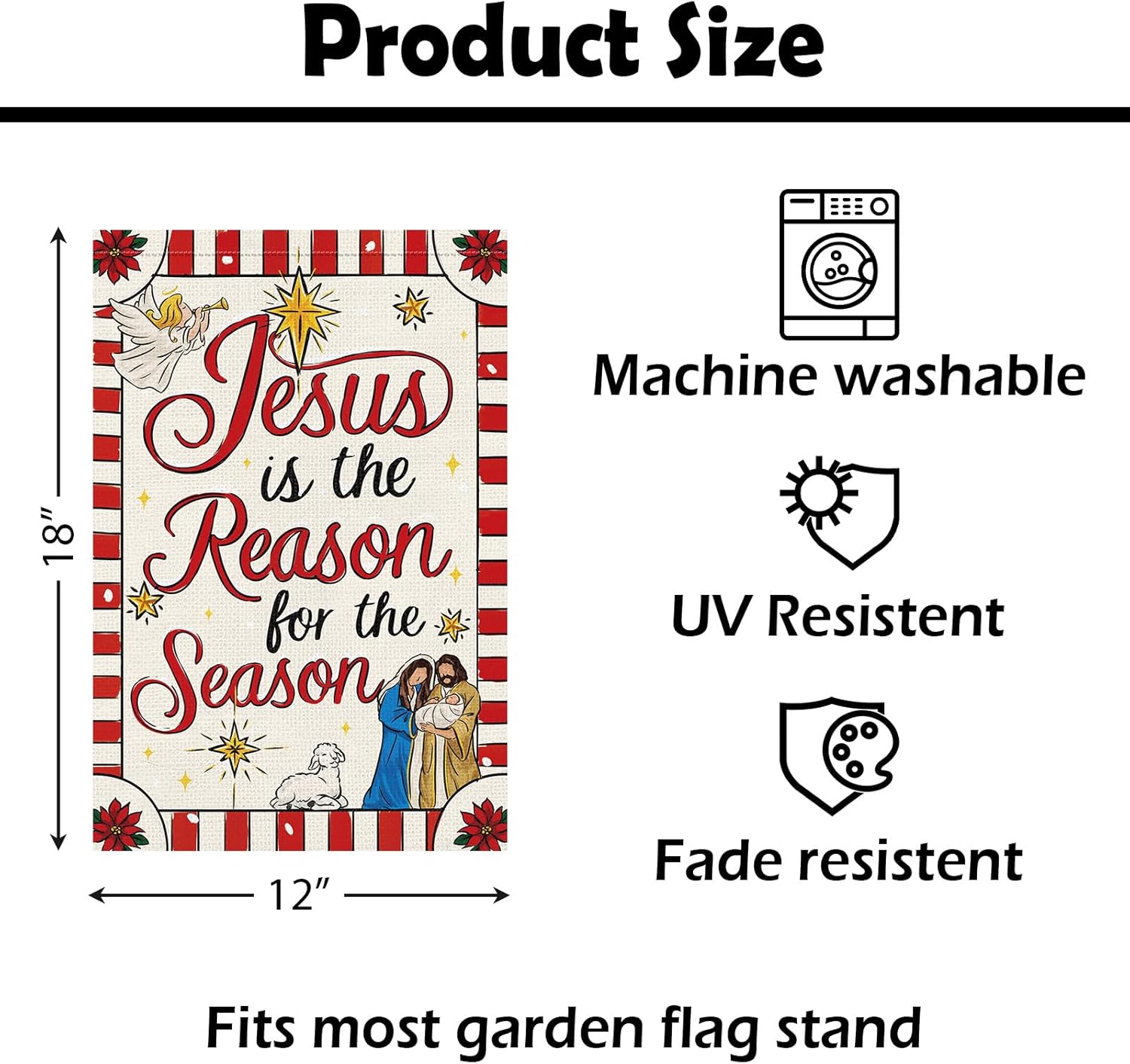 Heyfibro Jesus Is the Reason for the Season Garden Flag 12x18 Inch Double Sided Merry Christmas Garden Flag Christian Nativity Yard Flags for Outside Holiday House Farmhouse Decoration - Image 5