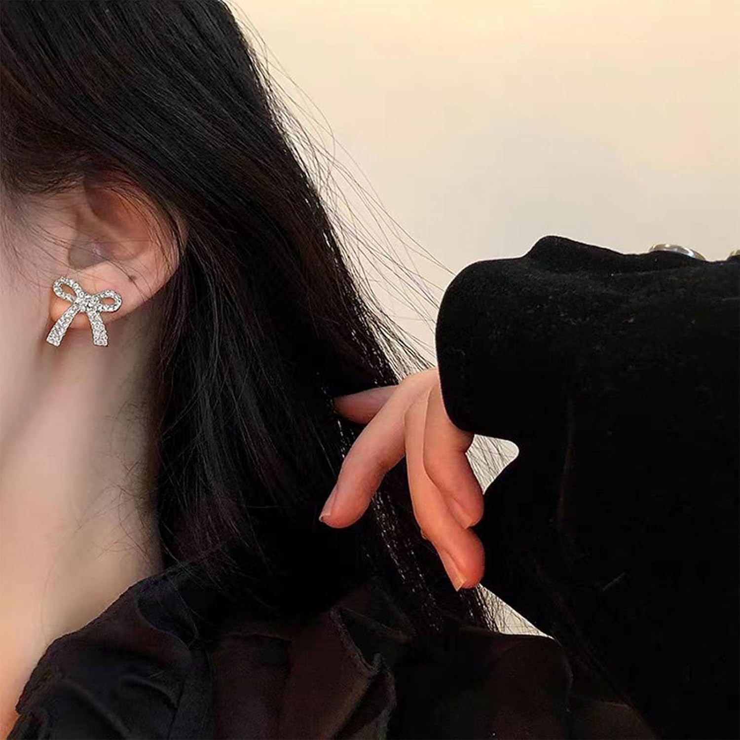 Rhinestone Bow Earrings for Women Sparkly Bow Drop Earrings Silver Crystal Tassels Earring Shiny Christmas Gifts 2025 Trendy - Image 6