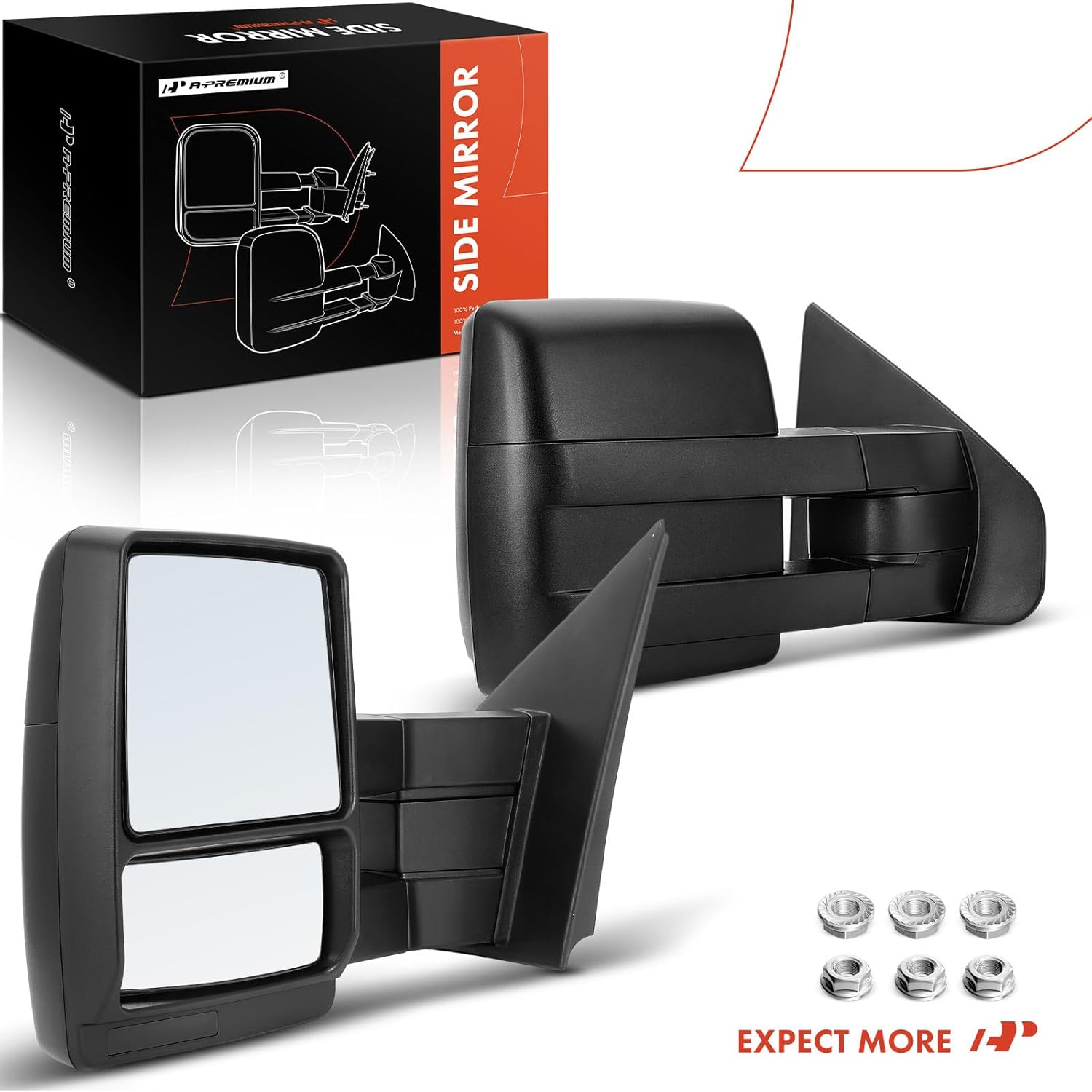 A-Premium Towing Mirrors - Compatible with Ford F-150 F150 2004-2014 - Manual Folding Telescoping Black - Pair Set