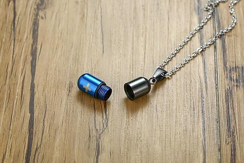 Miniatura 4 de Collar con colgante de identificación de alerta médica para hombres y mujeres, de acero inoxidable, estuche de píldoras de emergencia, soporte de
